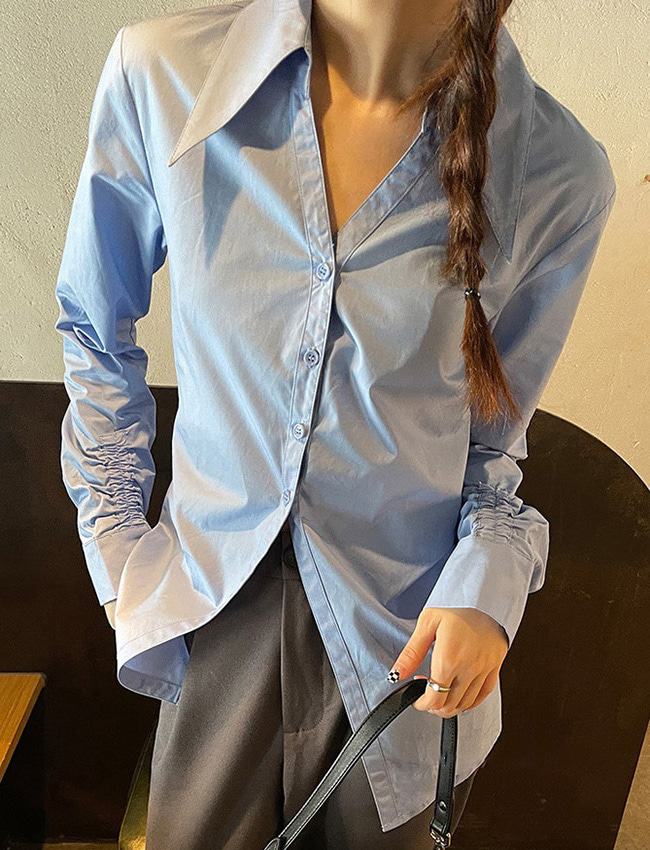 메종 링클소매 뾰족카라 모던 셔츠 (아이보리화이트,블루),20대여성의류쇼핑몰