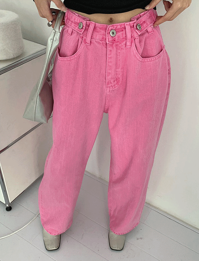 (당일/세일) 스프링 핑크 피그먼트 버튼비조 와이드팬츠,20대여성의류쇼핑몰