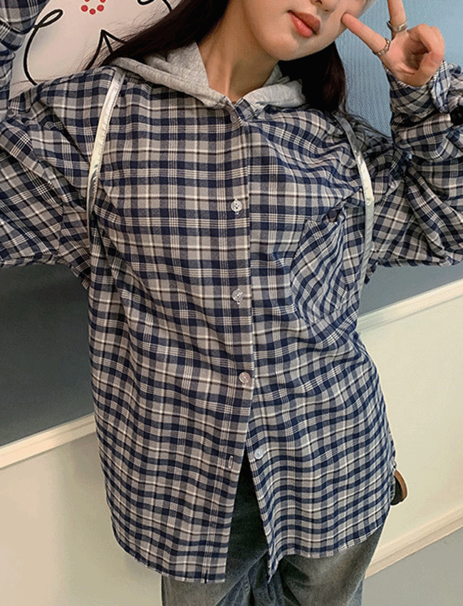 하울 배색후드 체크 빈티지 셔츠,20대여성의류쇼핑몰