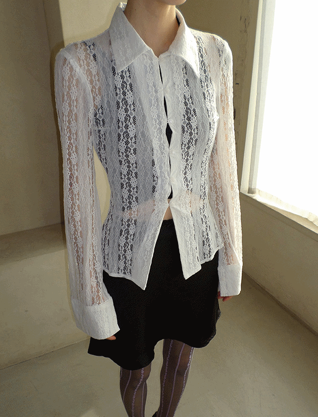 레이어 레이스 스판 홀트임 단추 셔츠 (2color),20대여성의류쇼핑몰